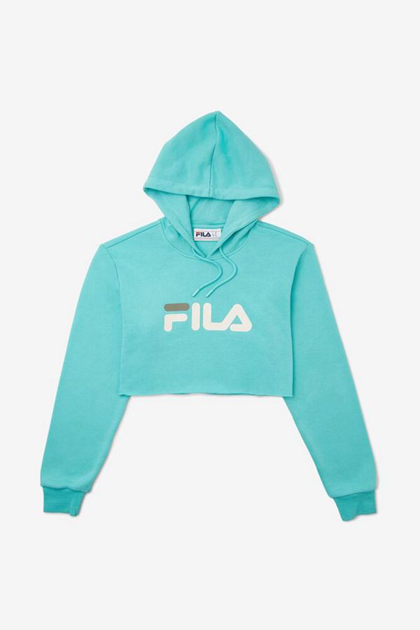 Blusa Moletom Capuz Fila Mulher Azuis Turquesa/Branco - Fila Lalage Crop Portugal Lojas,GEHZ-28413